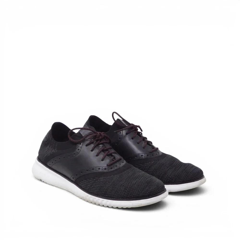 Cole Haan Mens 2.ZeroGrand Stitchlite Saddle Wingtip Oxford Black Knit 25259 8.5